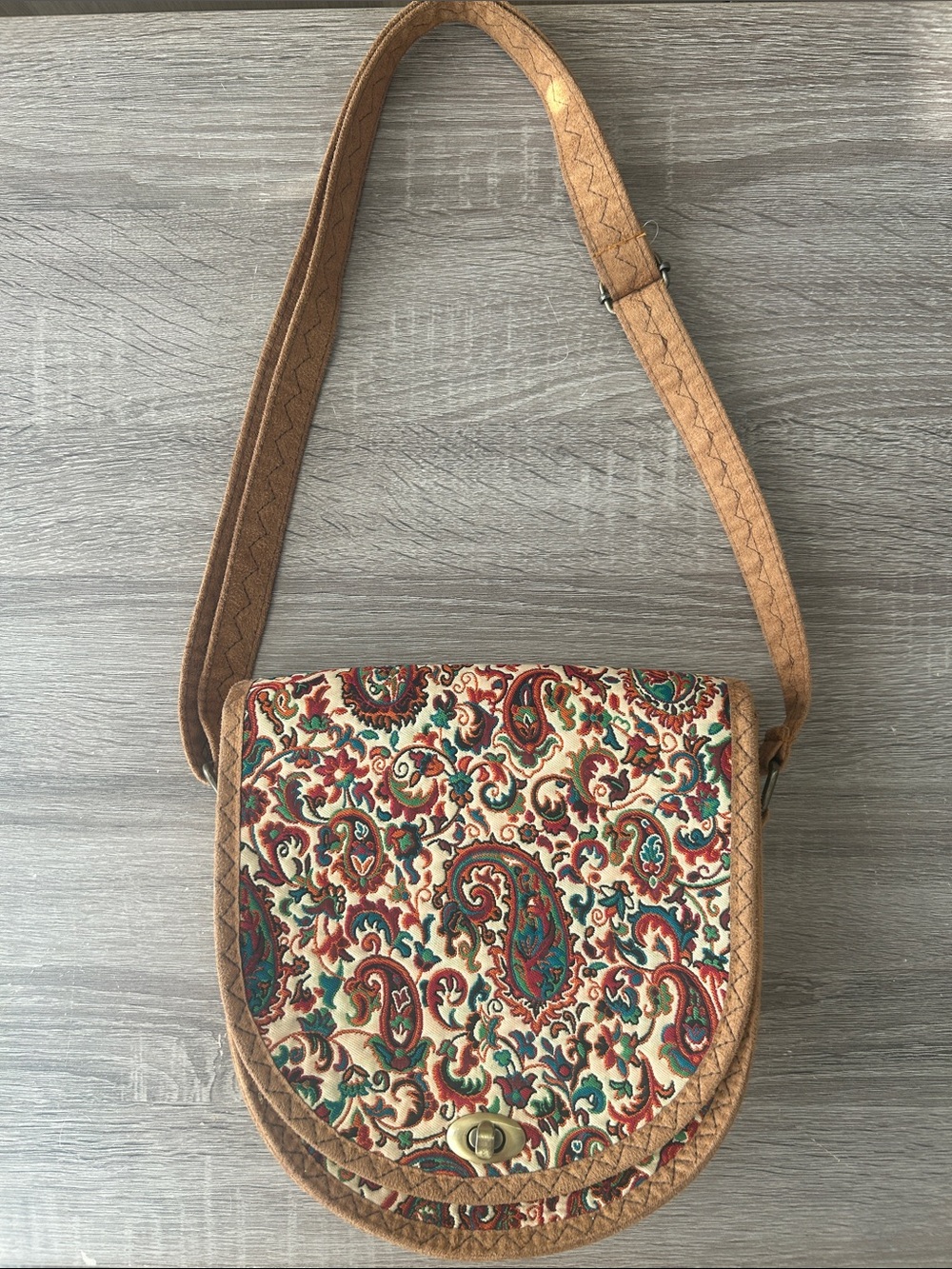 Source Unknown Paisley Crossbody Bag in Tan and Multicolor